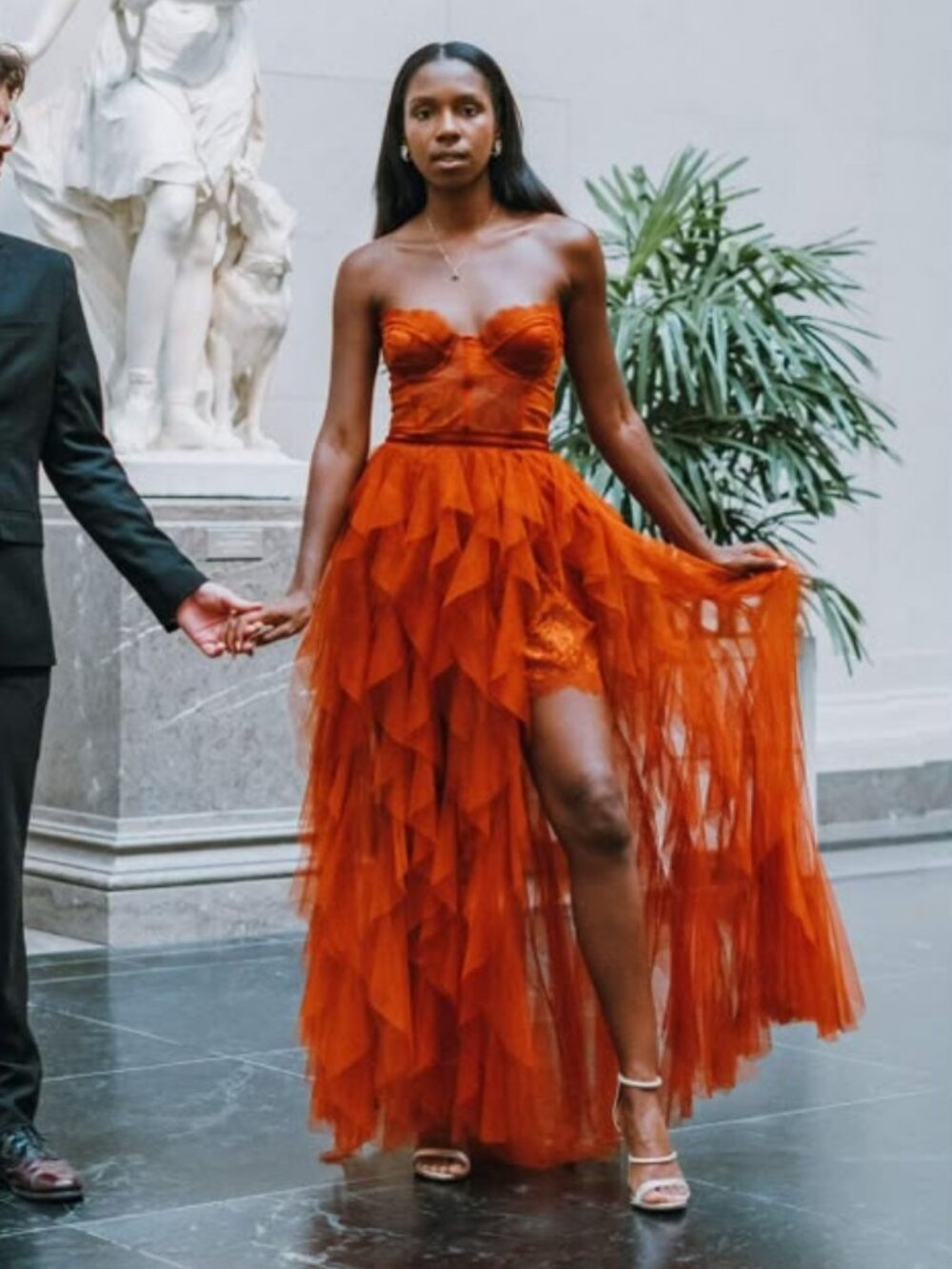 Love & Lemonade Strapless Orange burn Lace and Tulle Gown